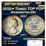 1932-p Washington Quarter Toned TOP POP! 25c ms67+
