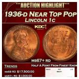 1936-d Lincoln Cent Near Top Pop 1c ms67+ rd SEGS