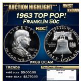 1963 Proof Franklin Half Dollar TOP POP! 50c pr69