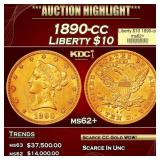 1890-cc Gold Liberty Eagle $10 ms62+ USCG