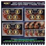 2007-2009 Presidential Dollar Proof Sets First  3