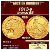 1913-s Gold Indian Half Eagle $5 ms64+ USCG