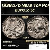 1938-d/d Buffalo Nickel Near Top Pop 5c ms67 SEGS