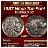1937 Proof Buffalo Nickel Near Top Pop! 5c pr68+ S