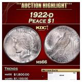1922-d Peace Dollar $1 ms66 SEGS