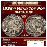 1936-p Buffalo Nickel Near Top Pop 5c ms67+ SEGS