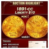 1891-cc Gold Liberty Eagle $10 ms63+ SEGS