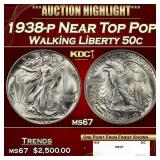 1938-p Walking Liberty Half Dollar Near Top Pop 50