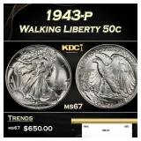 1943-p Walking Liberty Half Dollar 50c ms67 SEGS