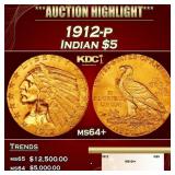 1912-p Gold Indian Half Eagle $5 ms64+ SEGS