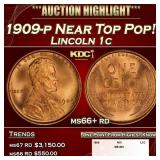 1909-p Lincoln Cent Near Top Pop! 1c ms66+ rd SEGS