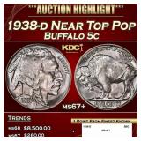 1938-d Buffalo Nickel Near Top Pop 5c ms67+ SEGS
