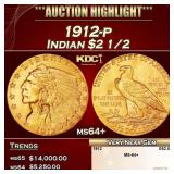 1912-p Gold Indian Quarter Eagle $2 1/2 ms64+ SEGS