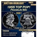 1955 Proof Franklin Half Dollar TOP POP! 50c pr69