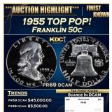 1955 Proof Franklin Half Dollar TOP POP! 50c pr69
