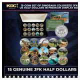15-Coin Set of DINOSAUR Colorized JFK US Half Doll