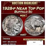 1928-p Buffalo Nickel Near Top Pop 5c ms67 SEGS