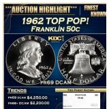 1962 Proof Franklin Half Dollar TOP POP! 50c pr69