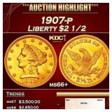 1907-p Gold Liberty Quarter Eagle $2 1/2 ms66+ SEG