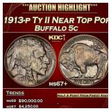 1913-p Ty II Buffalo Nickel Near Top Pop 5c ms67+