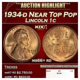 1934-d Lincoln Cent Near Top Pop 1c ms66+ rd SEGS