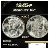 1945-p Mercury Dime 10c ms67 SEGS
