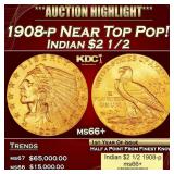 1908-p Gold Indian Quarter Eagle Near Top Pop! $2