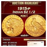 1915-p Gold Indian Quarter Eagle $2 1/2 ms64+ SEGS