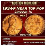 1934-p Lincoln Cent Near Top Pop 1c ms67+ rd SEGS