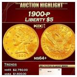 1900-p Gold Liberty Half Eagle $5 ms64+ SEGS