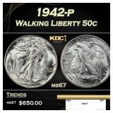 1942-p Walking Liberty Half Dollar 50c ms67 SEGS