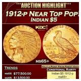 1912-p Gold Indian Half Eagle Near Top Pop! $5 ms6