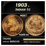 1903 Indian Cent . 1c Grades ms65 rd