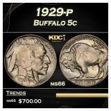 1929-p Buffalo Nickel 5c Grades ms66