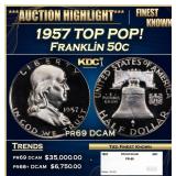 1957 Proof Franklin Half Dollar TOP POP! 50c pr69