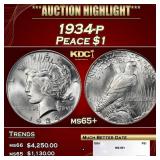 1934-p Peace Dollar $1 ms65+ SEGS