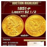 1851-p Gold Liberty Quarter Eagle $2 1/2 ms64+ SEG