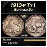 1913-p Ty I Buffalo Nickel 5c Grades ms66