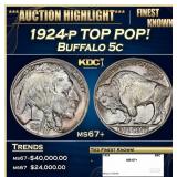 1924-p Buffalo Nickel TOP POP! 5c ms67+ SEGS