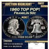 1960 Proof Franklin Half Dollar TOP POP! 50c pr69
