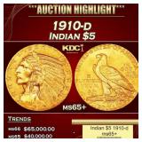 1910-d Gold Indian Half Eagle $5 ms65+ USCG