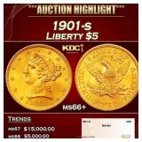 1901-s Gold Liberty Half Eagle $5 ms66+ SEGS
