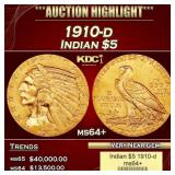 1910-d Gold Indian Half Eagle $5 ms64+ USCG