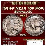 1914-p Buffalo Nickel Near Top Pop! 5c ms67 SEGS
