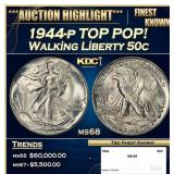 1944-p Walking Liberty Half Dollar TOP POP! 50c ms