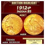 1912-p Gold Indian Half Eagle $5 ms64 USCG