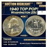 1940 Proof Washington Quarter TOP POP! 25c pr68+ S
