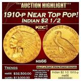 1910-p Gold Indian Quarter Eagle Near Top Pop! $2