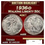 1936-d Walking Liberty Half Dollar 50c ms66 SEGS
