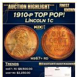 1910-p Lincoln Cent TOP POP! 1c ms67+ rd SEGS